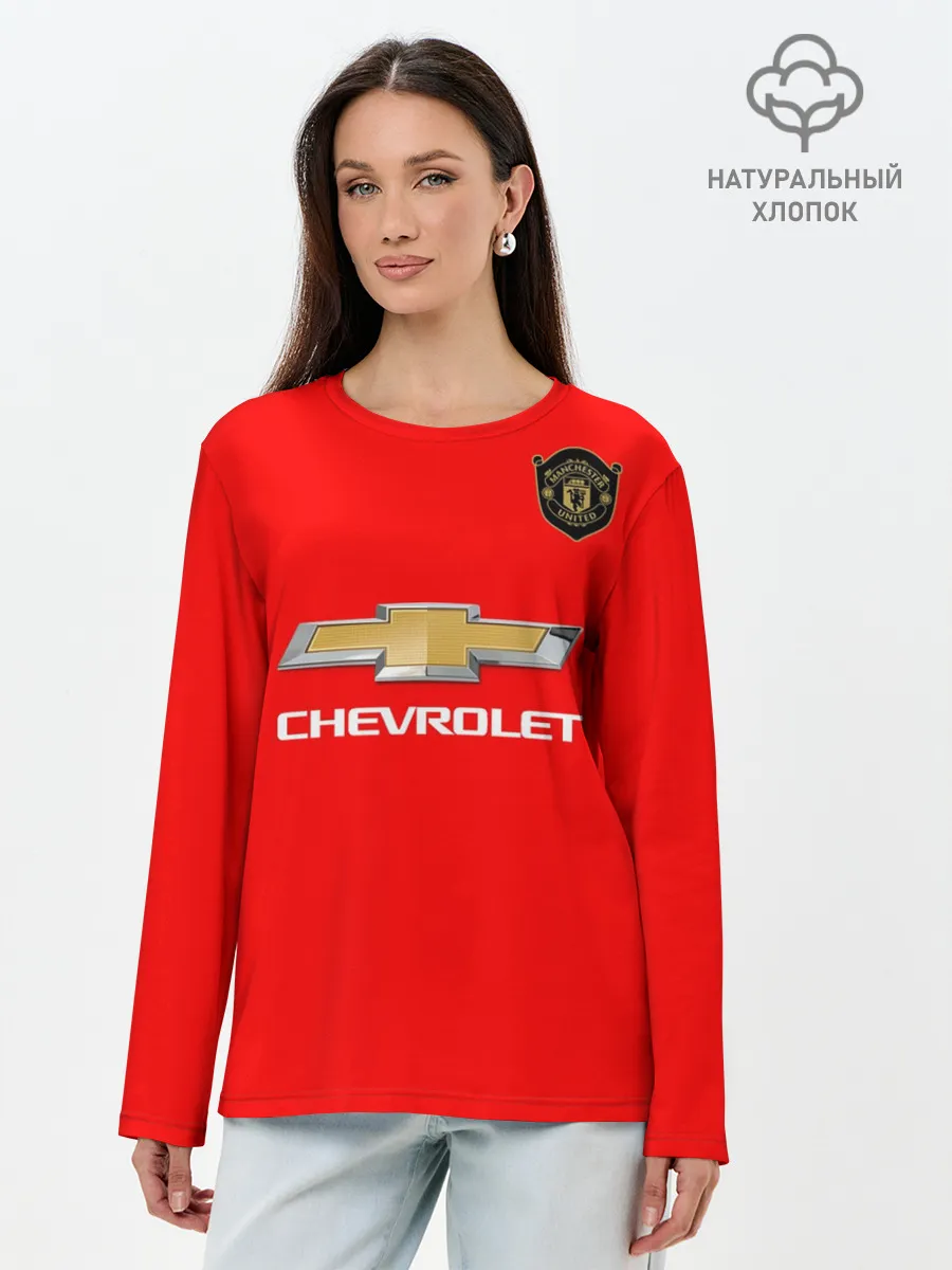 Лонгслив женский. Хлопок / Манчестер Юнайтед форма 2020