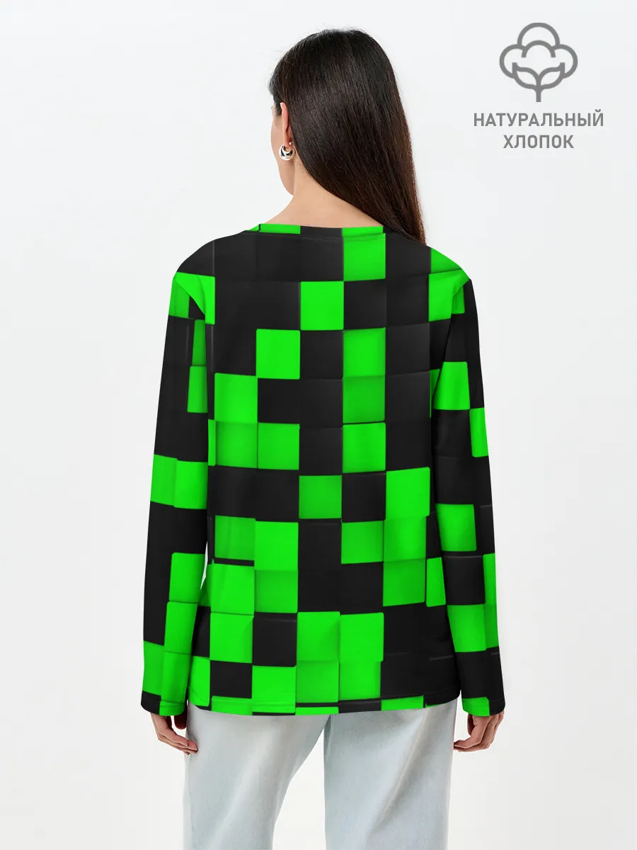 Лонгслив женский. Хлопок / ЗЕЛЕНЫЕ КУБИКИ