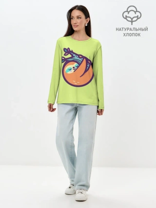 Лонгслив женский. Хлопок / Ленивец спит на ветке рисунок