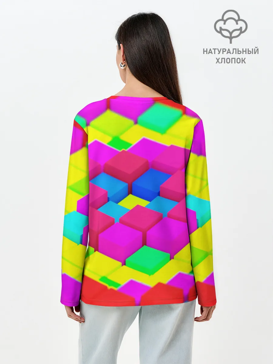 Лонгслив женский. Хлопок / ЦВЕТНЫЕ КУБИКИ