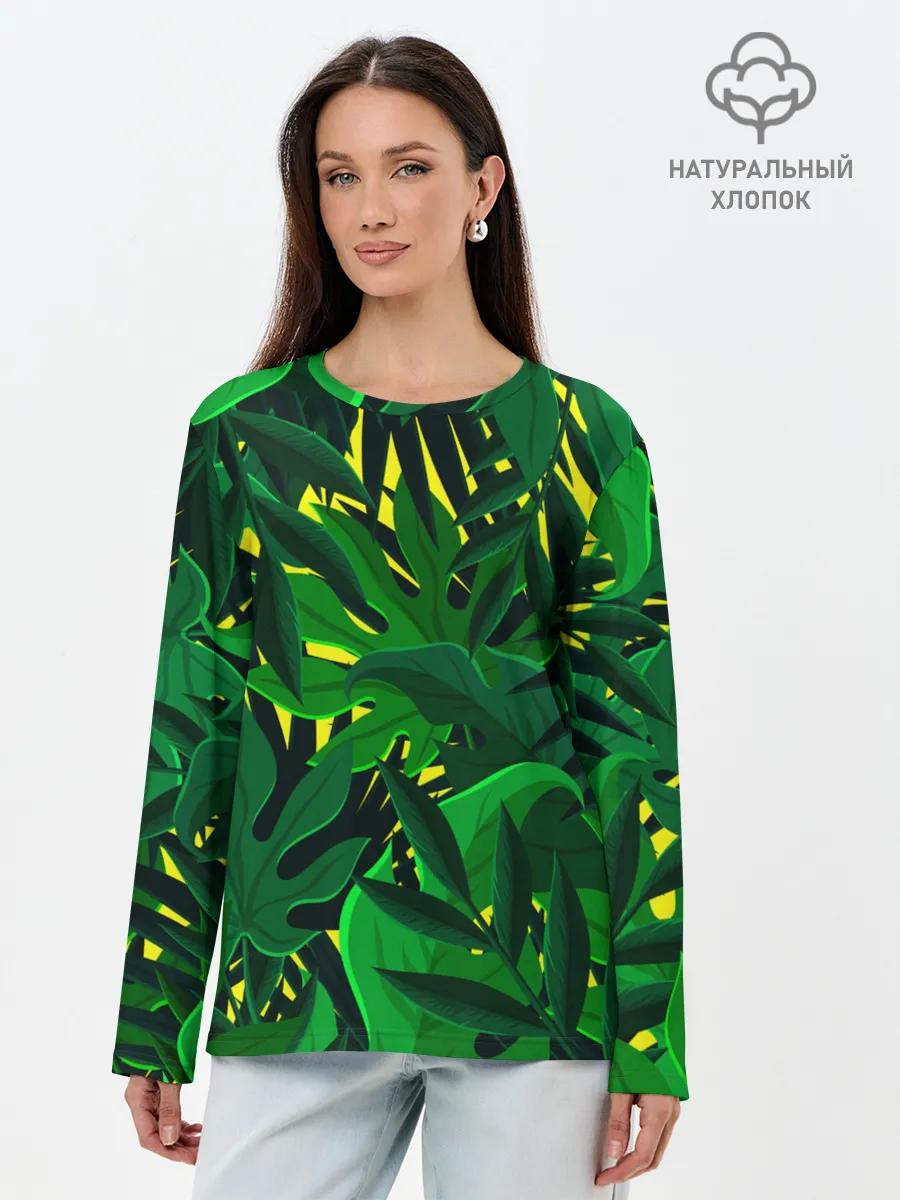 Лонгслив женский. Хлопок / В джунглях