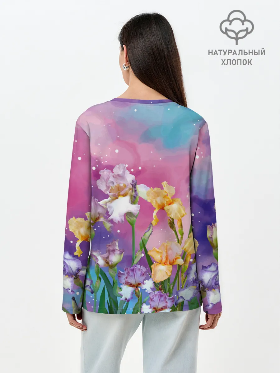 Лонгслив женский. Хлопок / Сказочные Ирисы