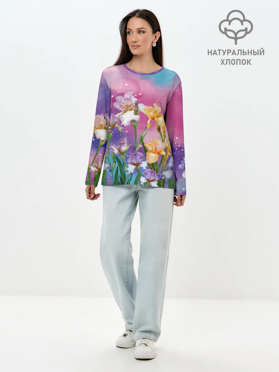 Лонгслив женский. Хлопок / Сказочные Ирисы
