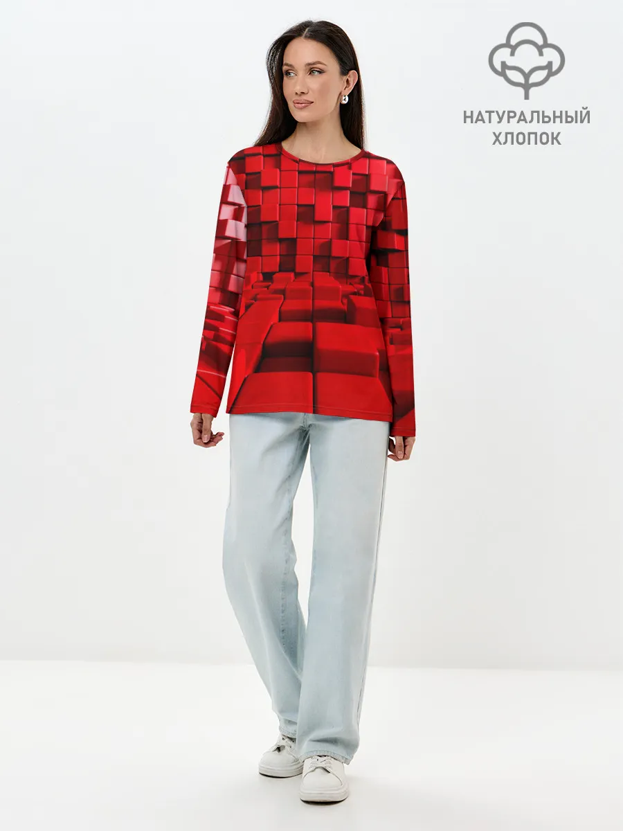 Лонгслив женский. Хлопок / 3D кубики