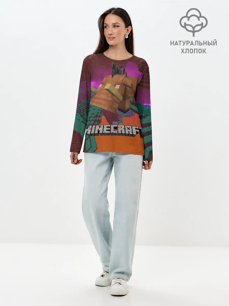 Лонгслив женский. Хлопок / Майнкрафт | Minecraft Hoglin