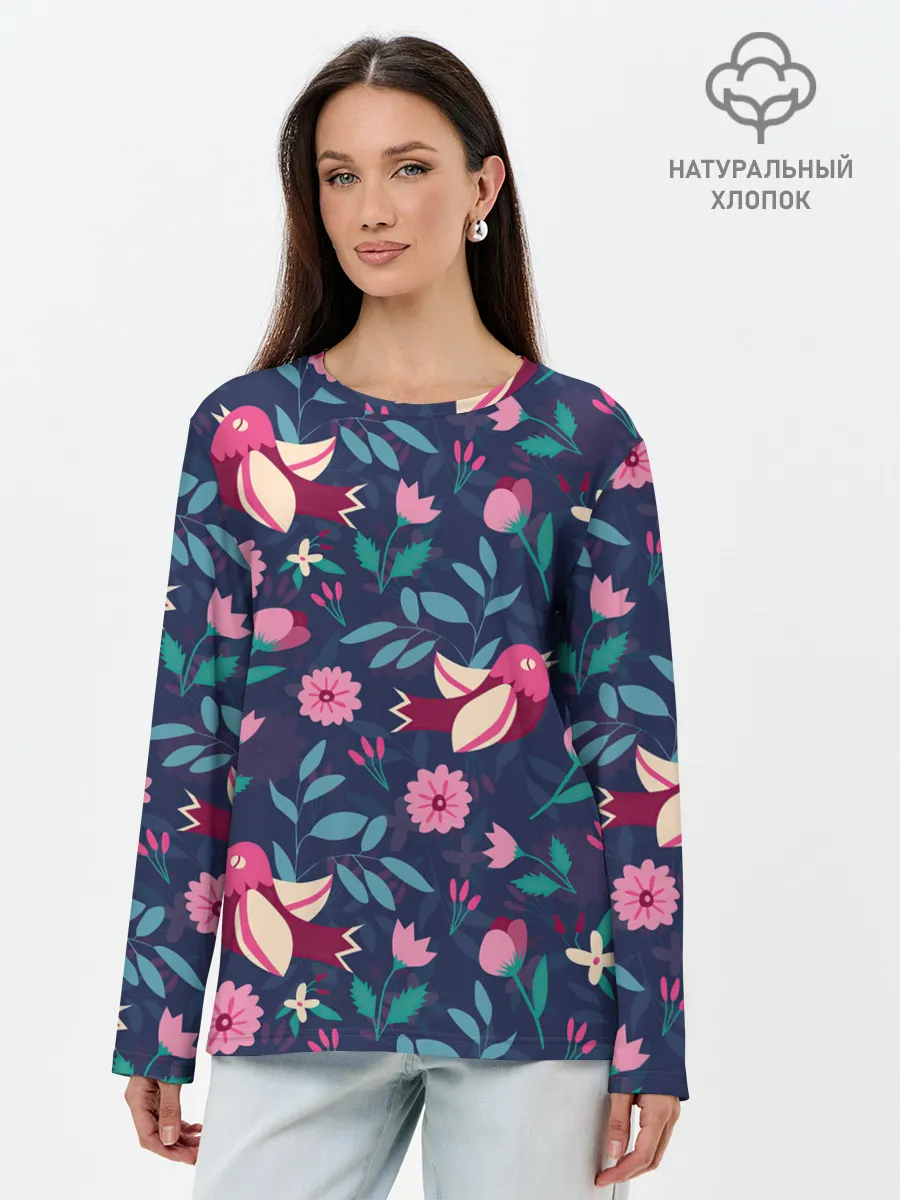 Лонгслив женский. Хлопок / Арт джунгли