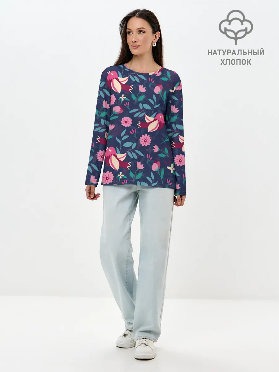 Лонгслив женский. Хлопок / Арт джунгли