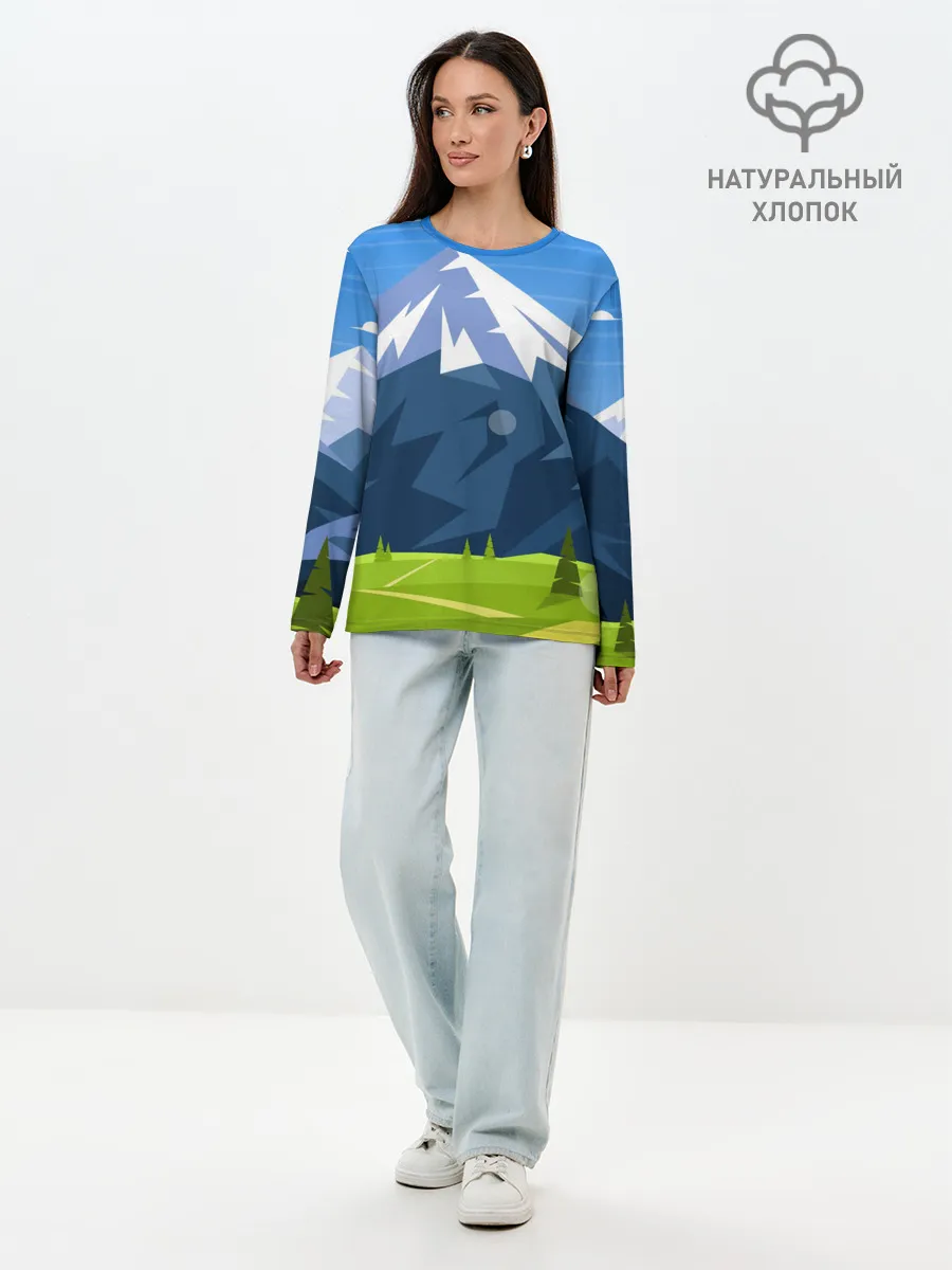 Лонгслив женский. Хлопок / Горы пейзаж природа вектор