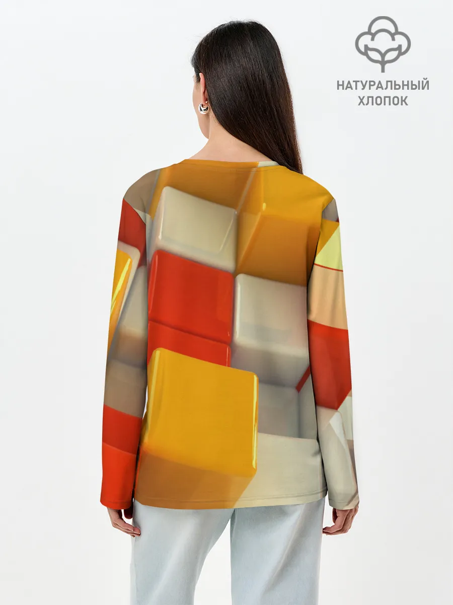 Лонгслив женский. Хлопок / КУБЫ 3D