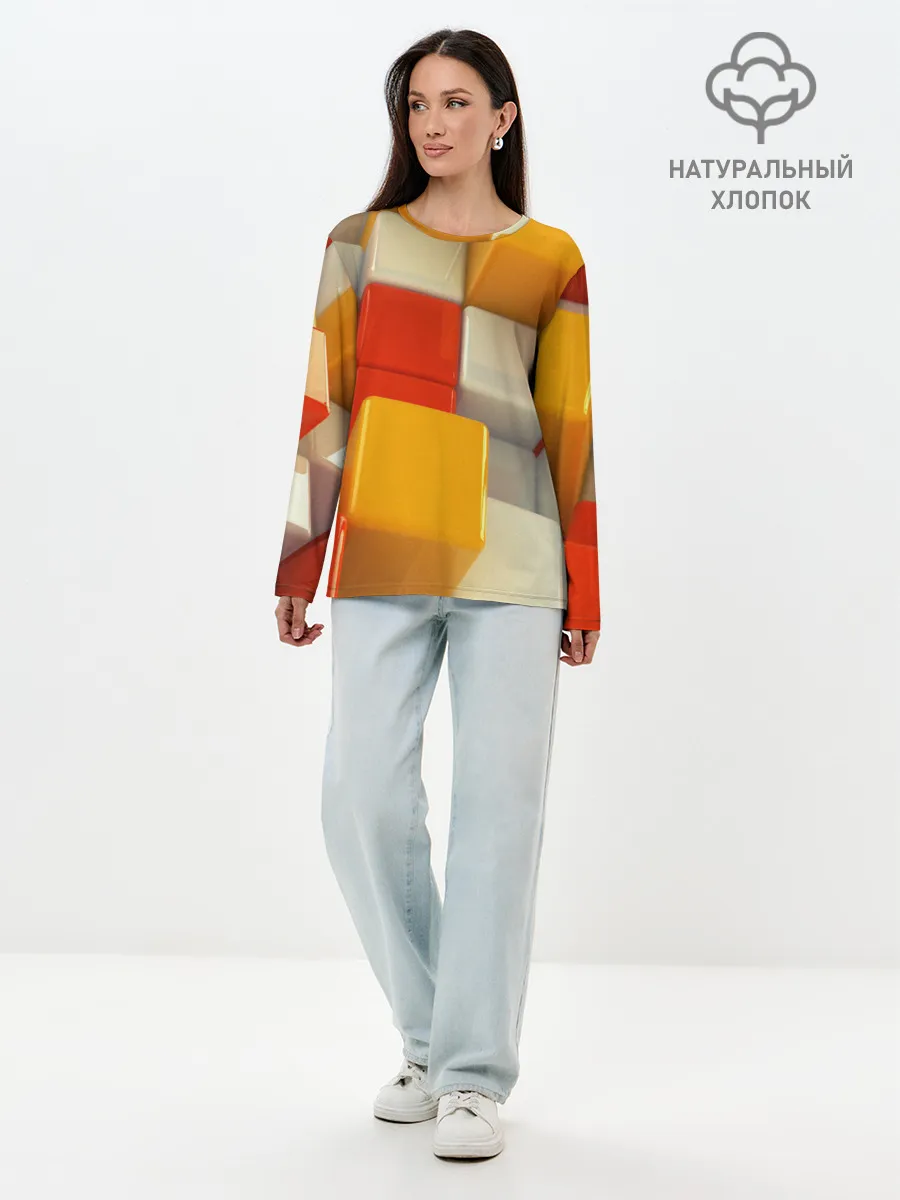 Лонгслив женский. Хлопок / КУБЫ 3D