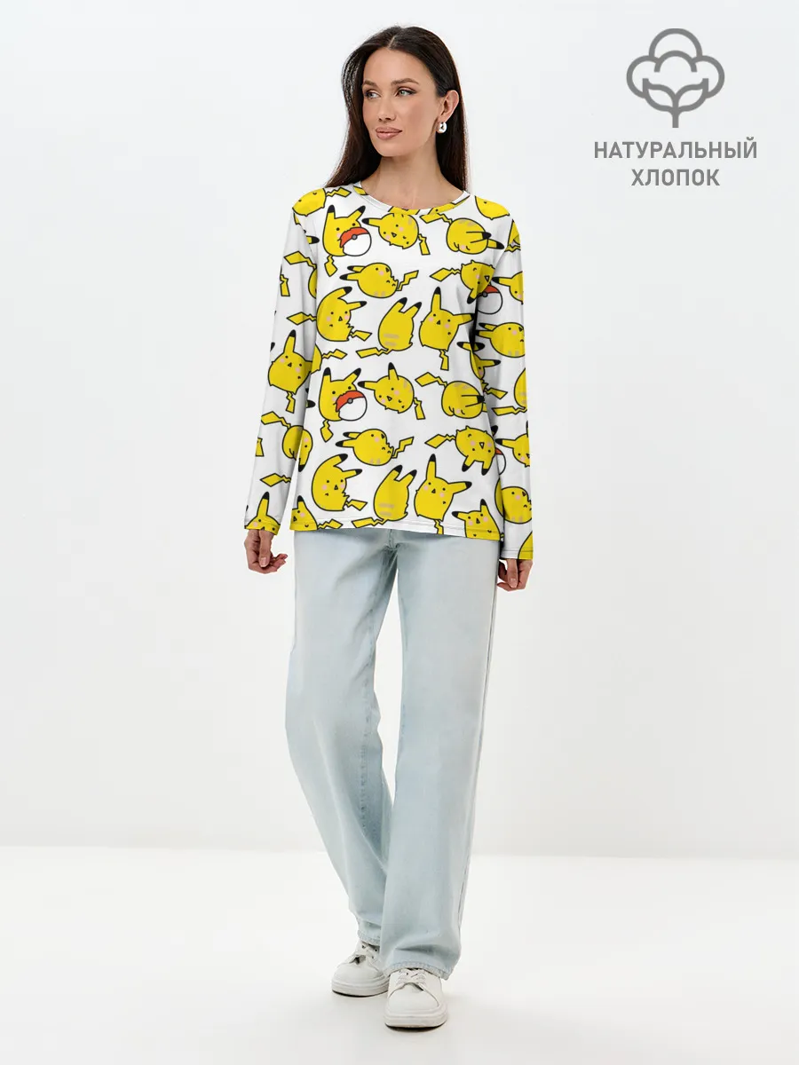 Лонгслив женский. Хлопок / Пикачу