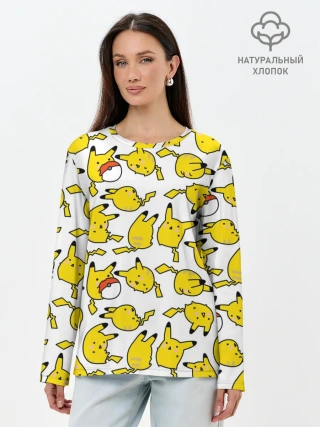 Лонгслив женский. Хлопок / Пикачу