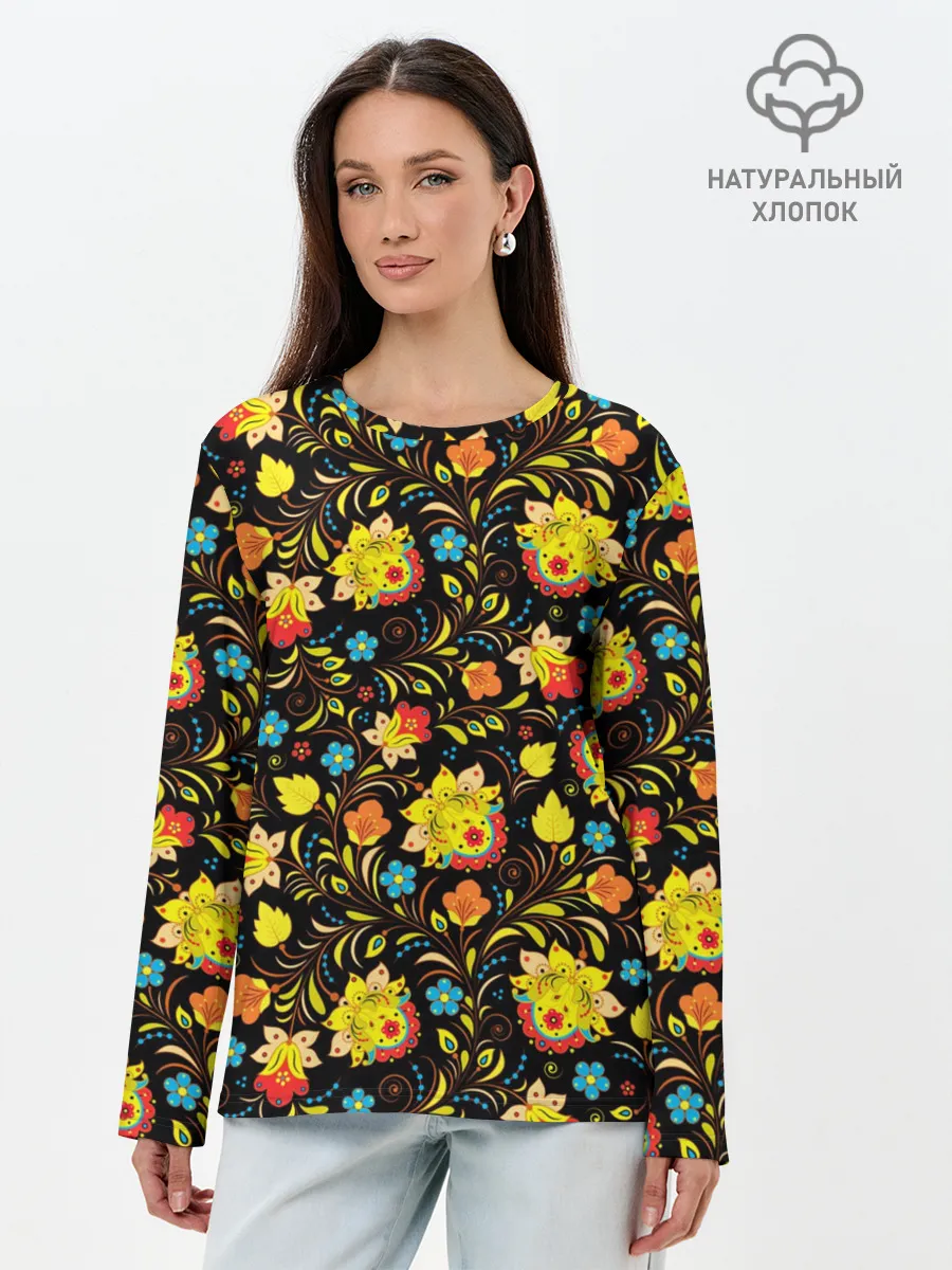 Лонгслив женский. Хлопок / Яркая Хохлома