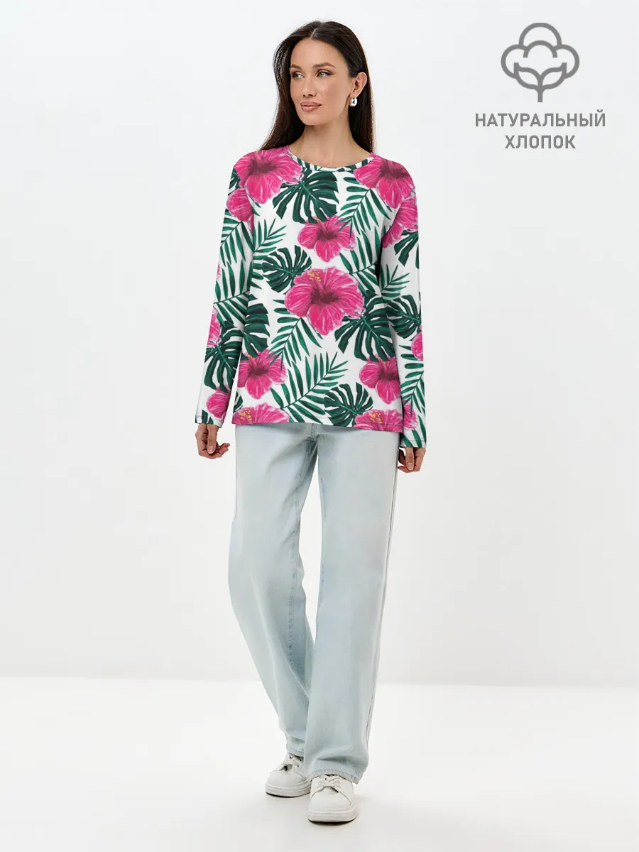 Лонгслив женский. Хлопок / Гавайский гибискус