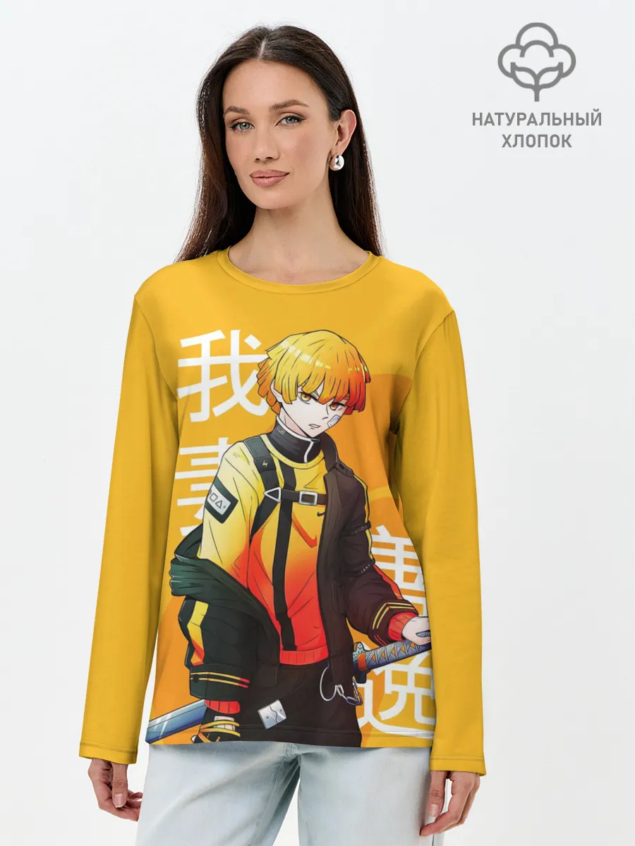 Лонгслив женский. Хлопок / Зеницу Агацума с клинком