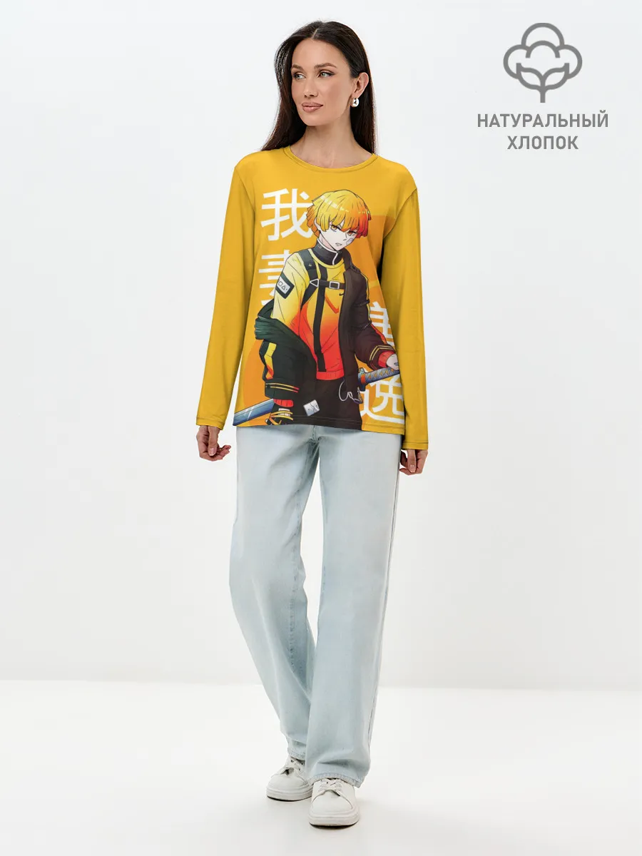 Лонгслив женский. Хлопок / Зеницу Агацума с клинком