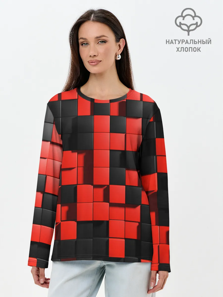 Лонгслив женский. Хлопок / КУБИКИ 3D