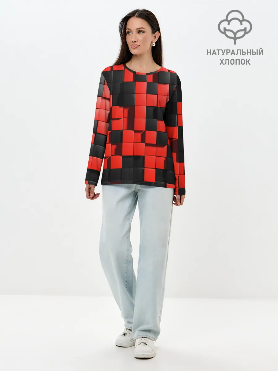 Лонгслив женский. Хлопок / КУБИКИ 3D