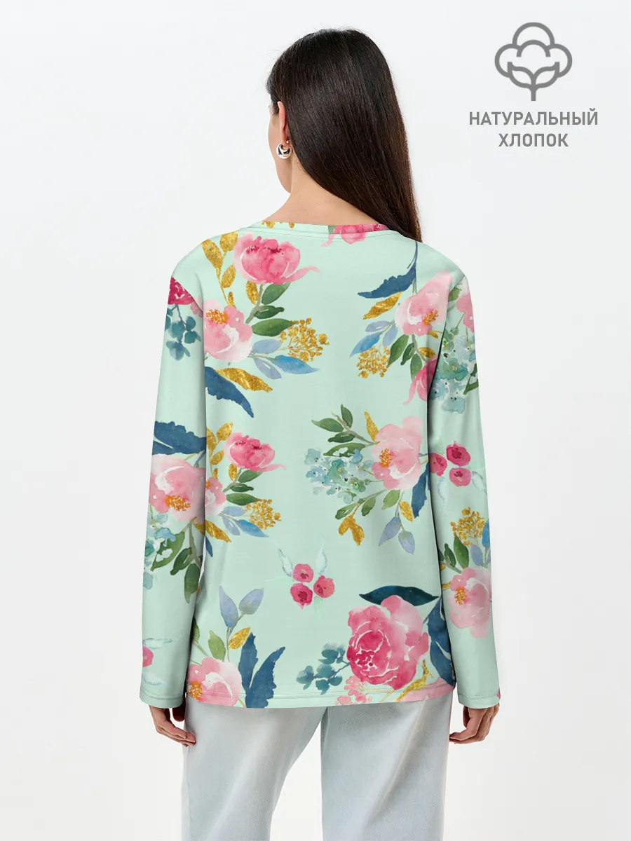 Лонгслив женский. Хлопок / Цветы