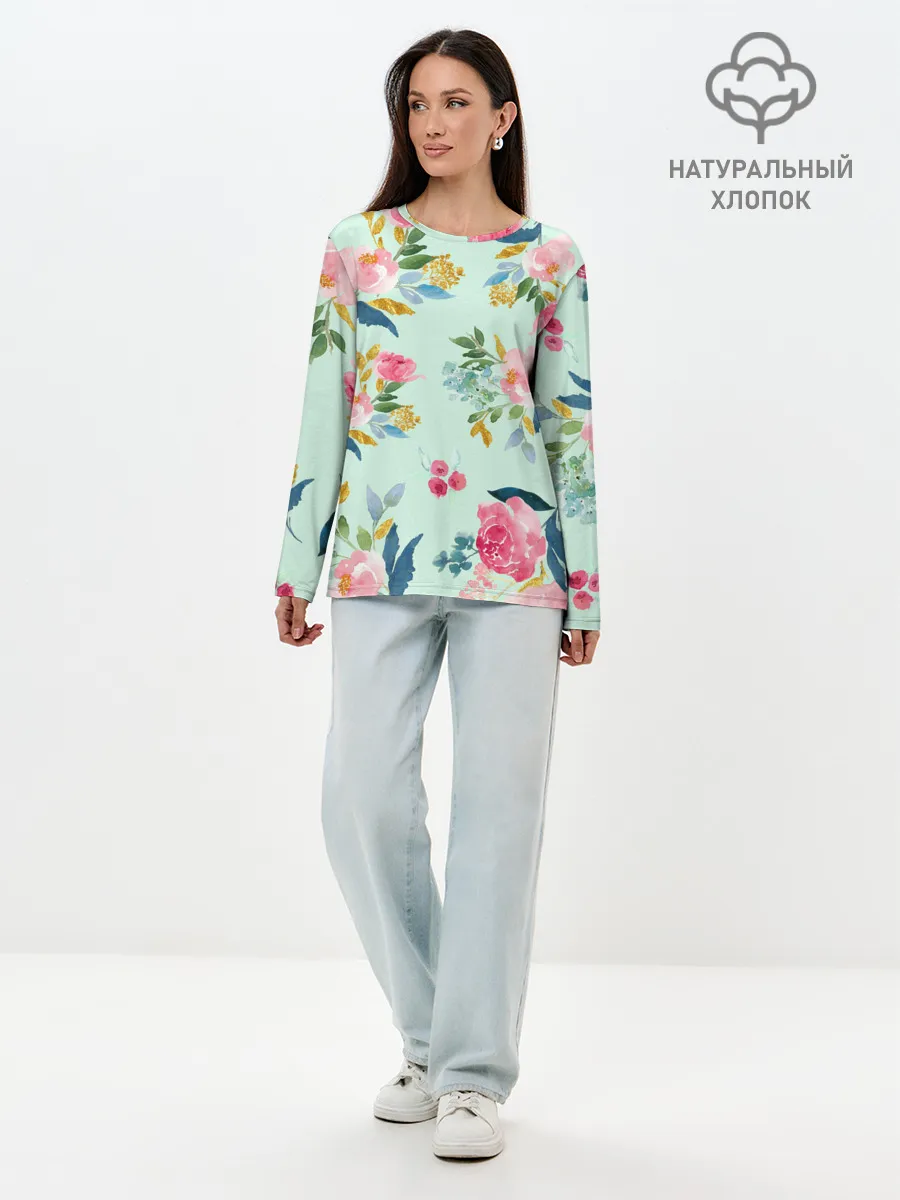 Лонгслив женский. Хлопок / Цветы