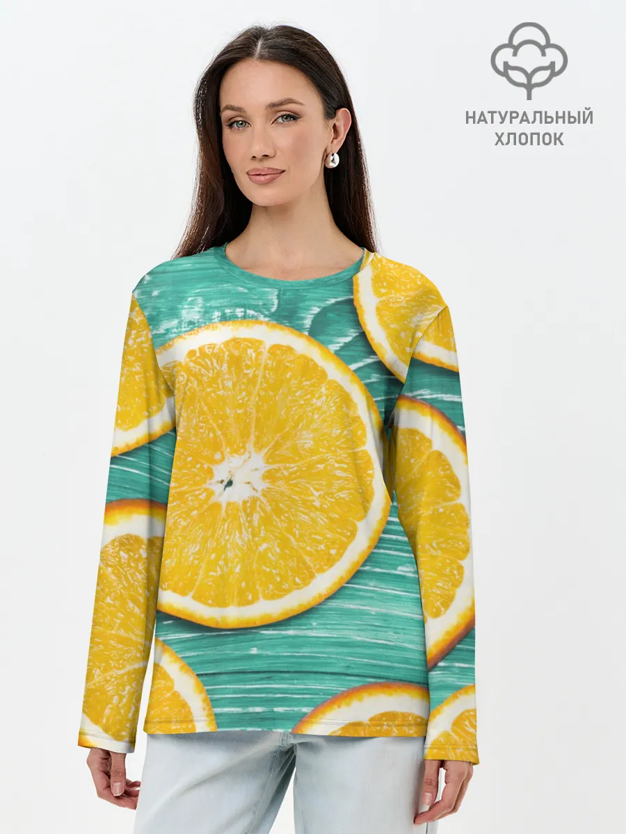 Лонгслив женский. Хлопок / Апельсины