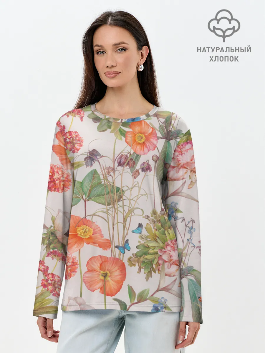 Лонгслив женский. Хлопок / Цветы