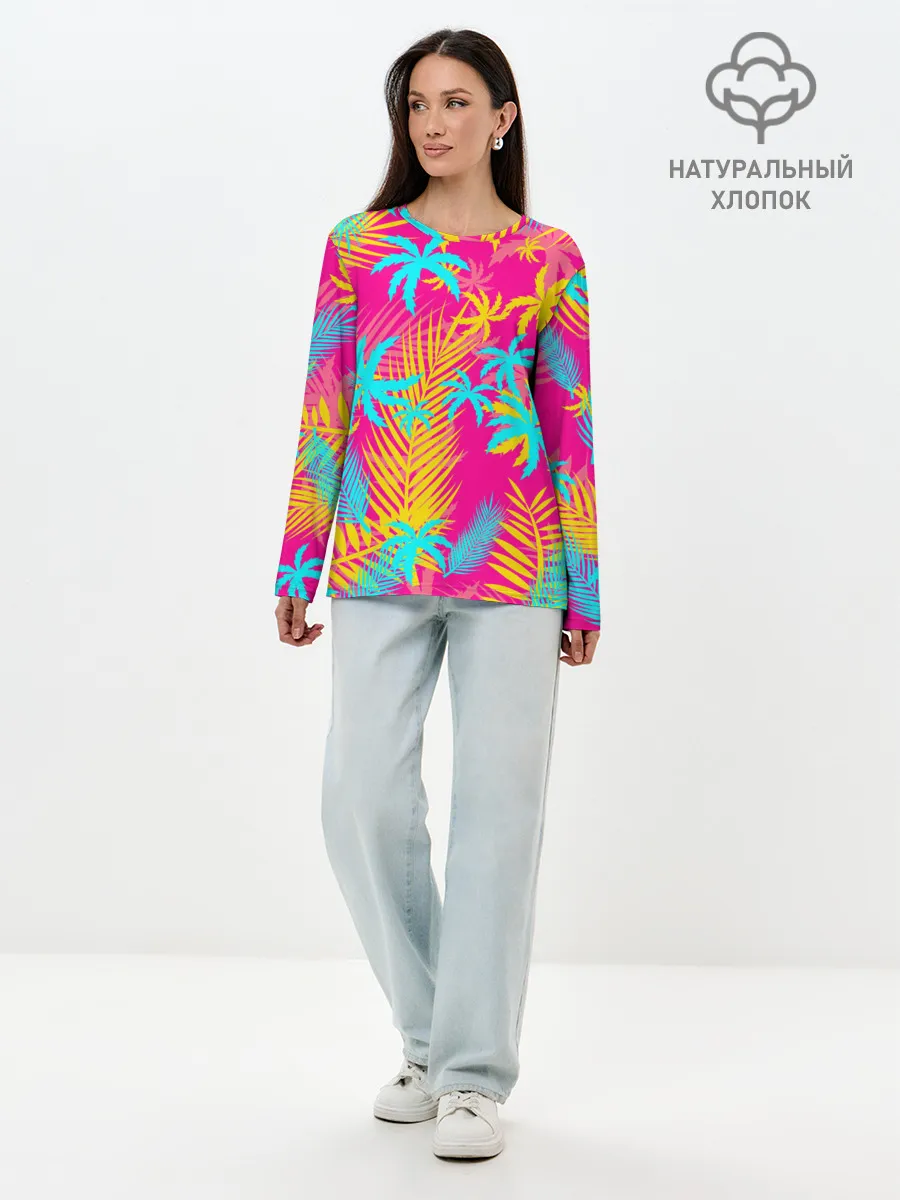 Лонгслив женский. Хлопок / НЕОНОВЫЕ ПАЛЬМЫ / НЕОН / NEON