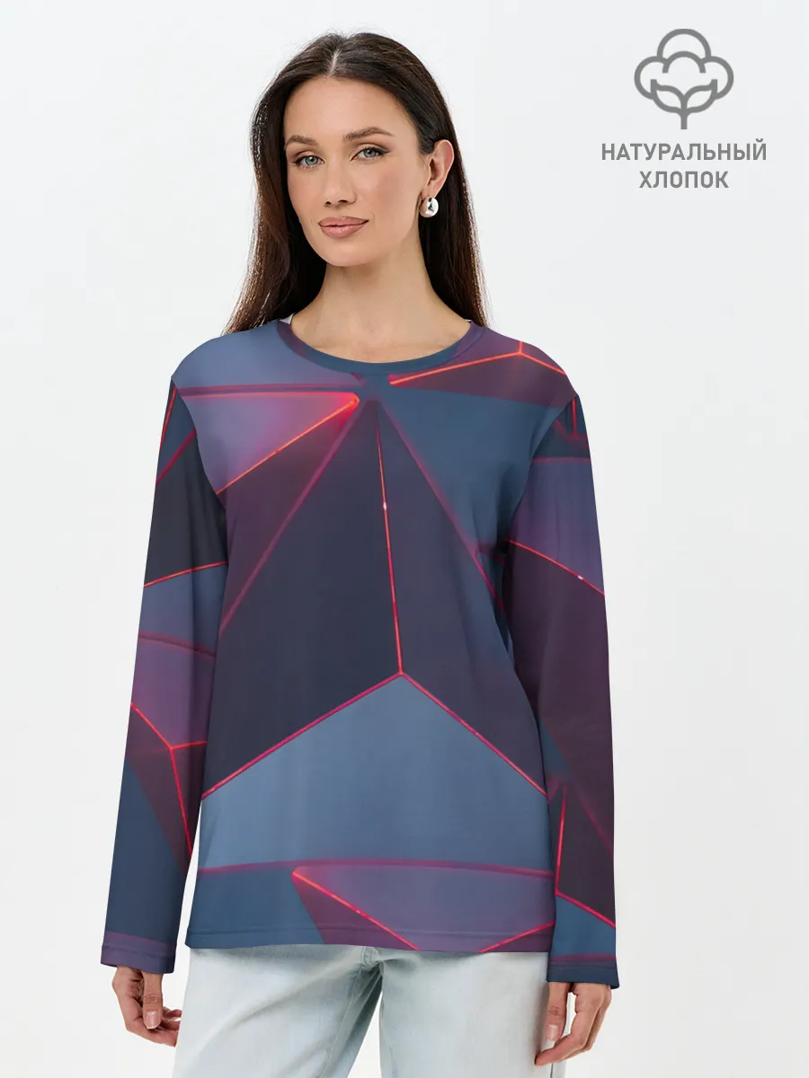 Лонгслив женский. Хлопок / Неоновый треугольник.