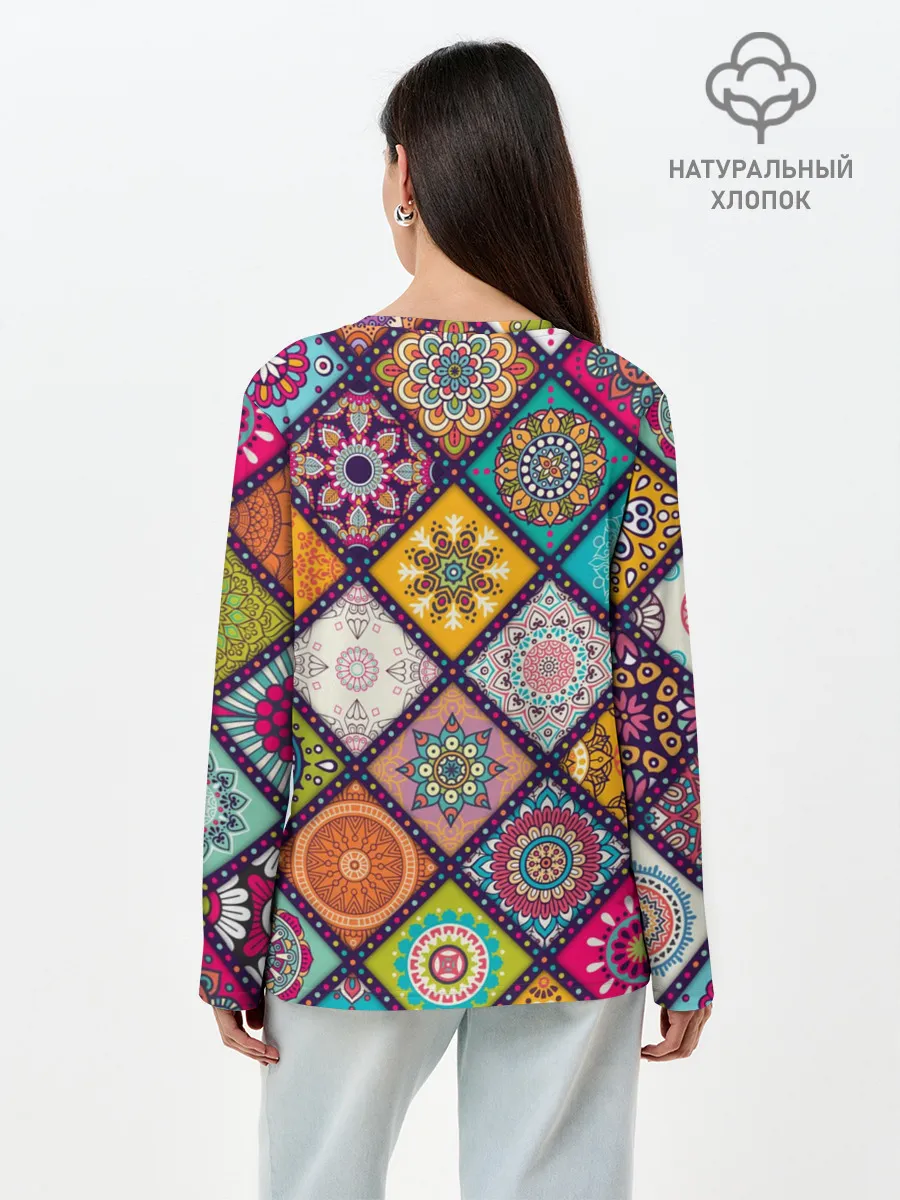 Лонгслив женский. Хлопок / Узоры мандалы