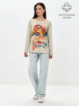 Лонгслив женский. Хлопок / Чаризард и покебол