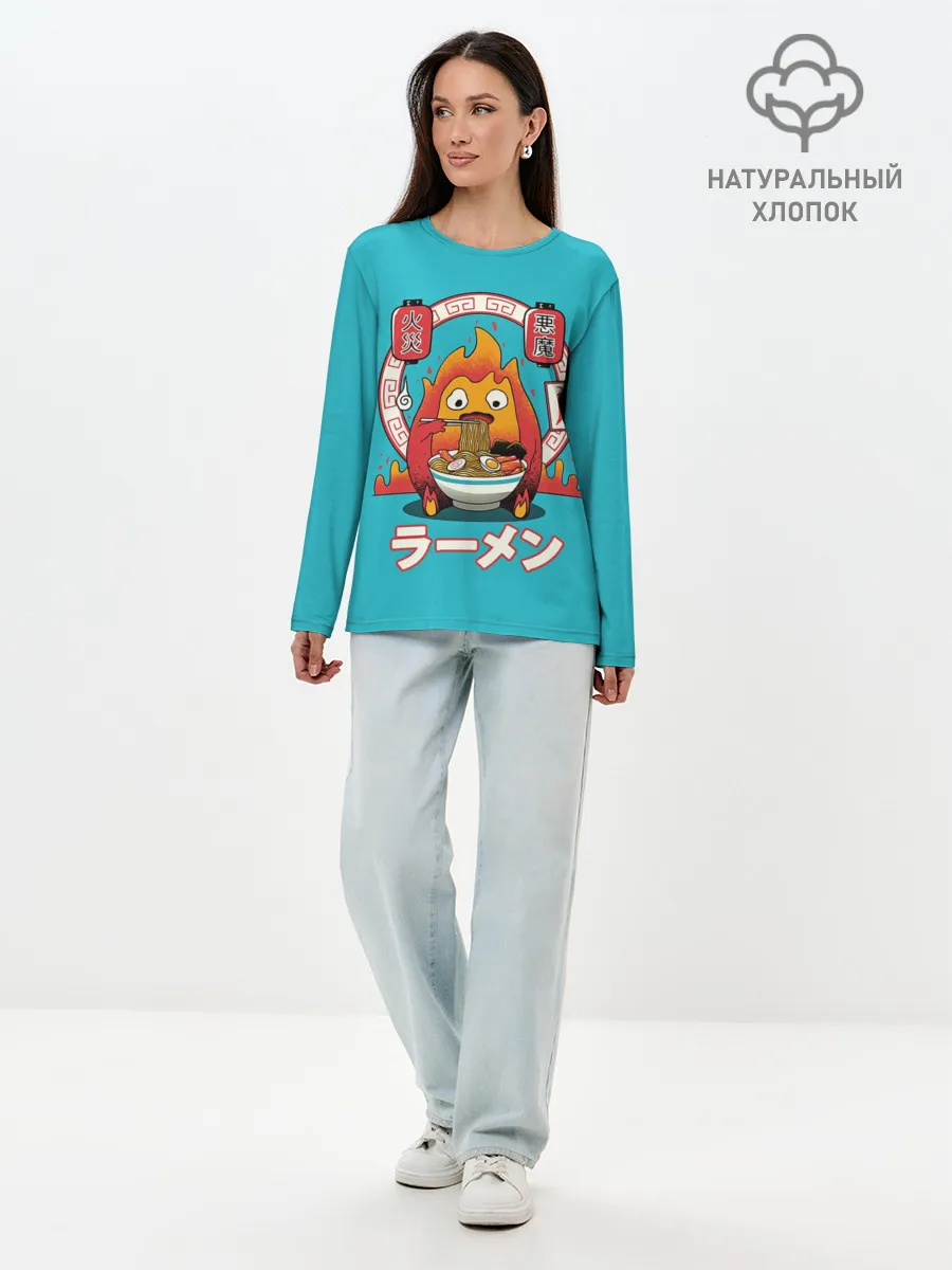 Лонгслив женский. Хлопок / Calcifer & ramen