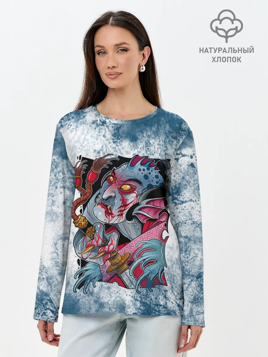 Лонгслив женский. Хлопок / Водяной | Мифология