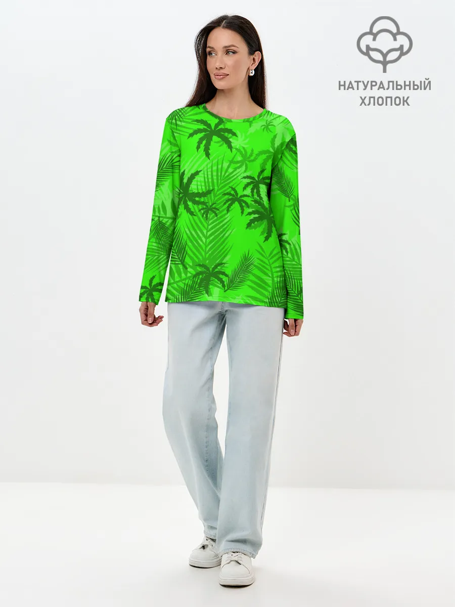 Лонгслив женский. Хлопок / ПАЛЬМЫ | ЛЕТО | TROPICAL