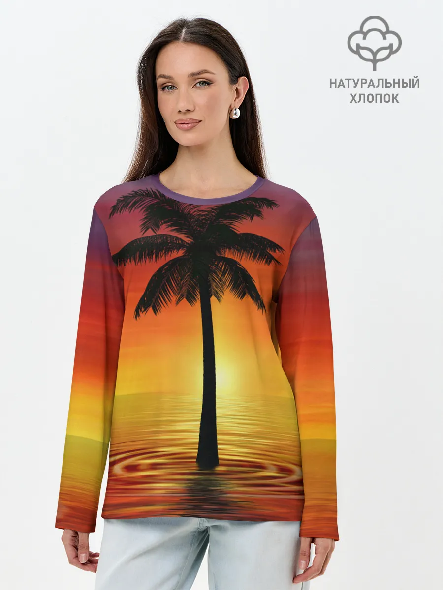 Лонгслив женский. Хлопок / ТРОПИЧЕСКИЕ ПАЛЬМЫ.