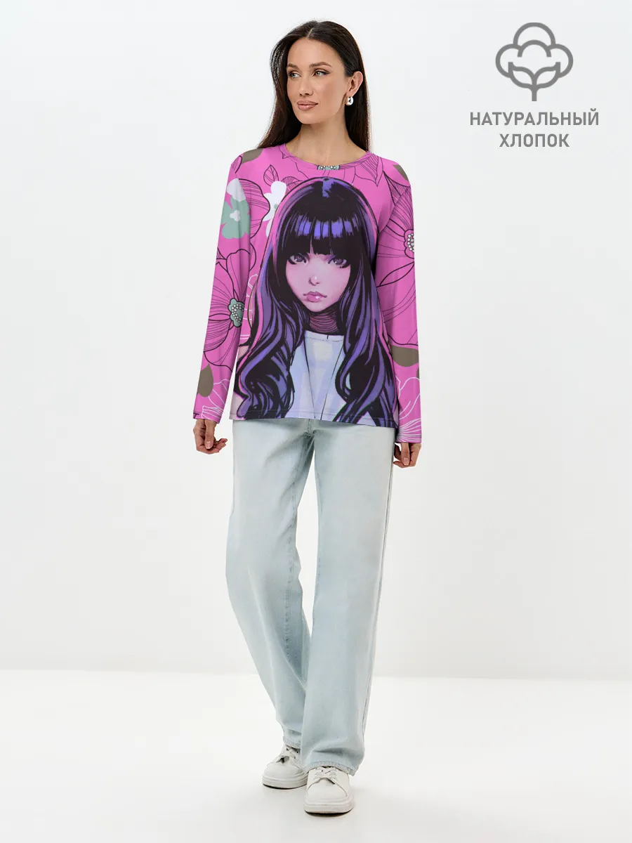 Лонгслив женский. Хлопок / Аниме Цветочная Тян