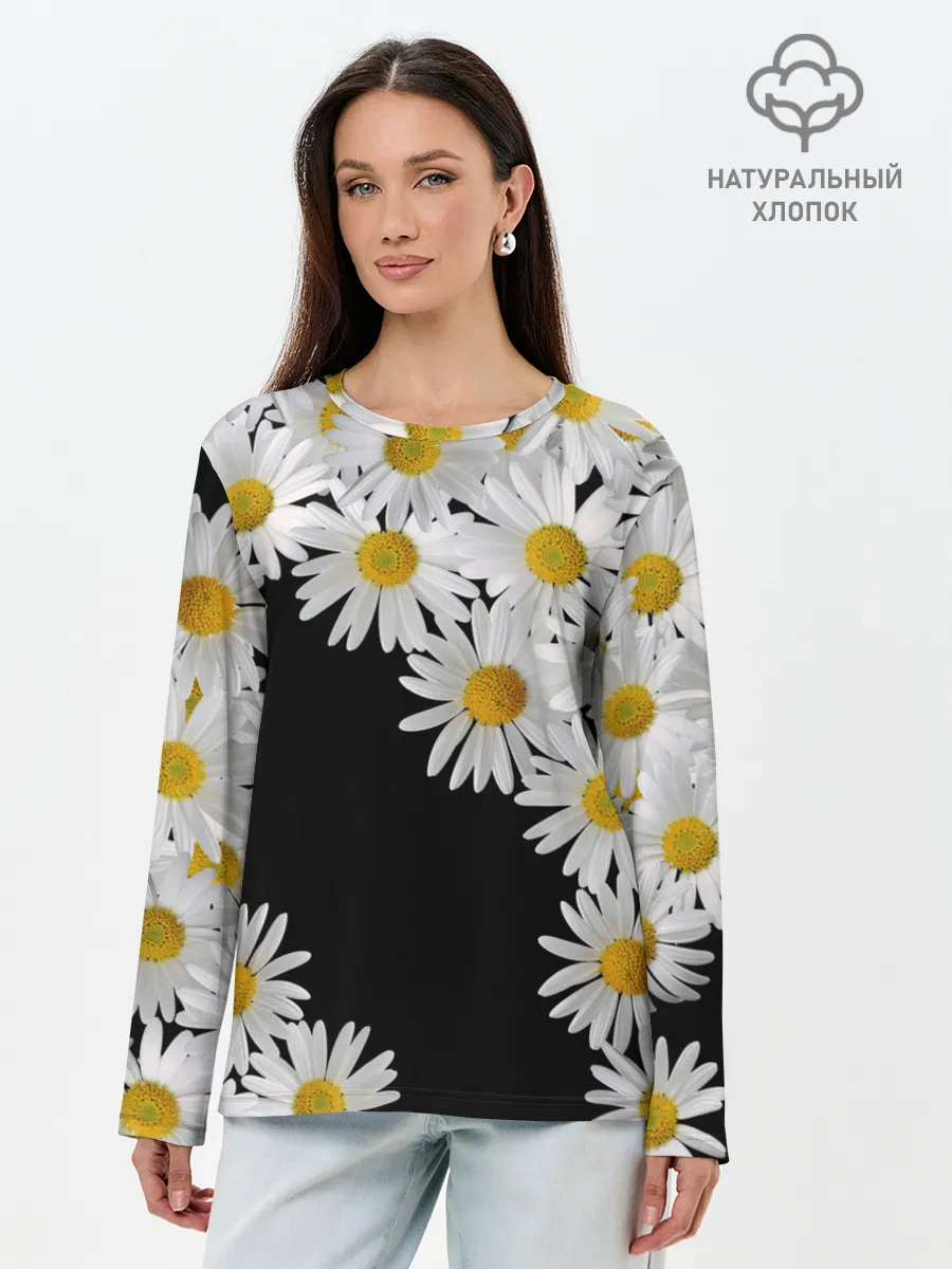 Лонгслив женский. Хлопок / Ромашковая россыпь