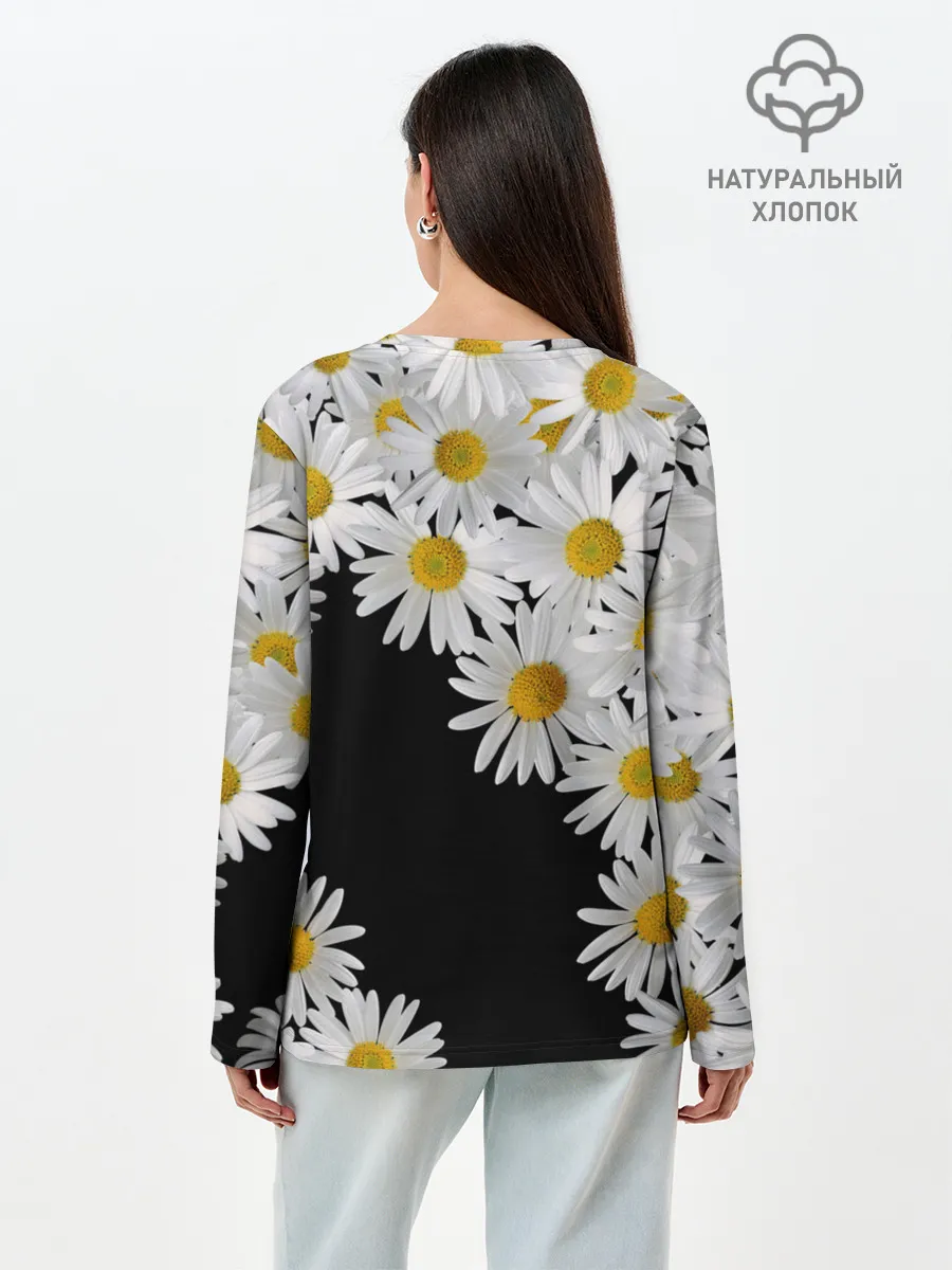 Лонгслив женский. Хлопок / Ромашковая россыпь