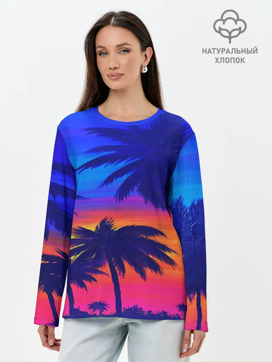 Лонгслив женский. Хлопок / ТРОПИКИ НЕОН