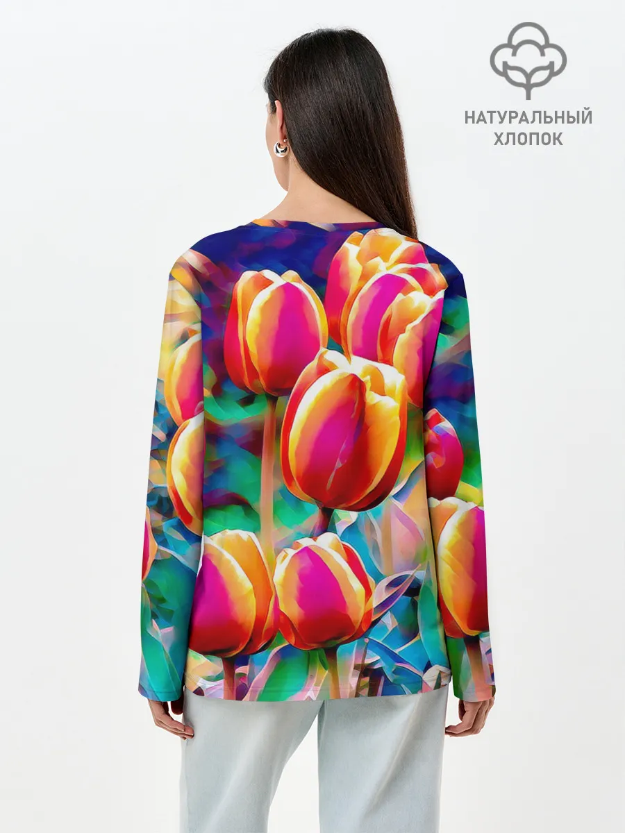 Лонгслив женский. Хлопок / Тюльпаны