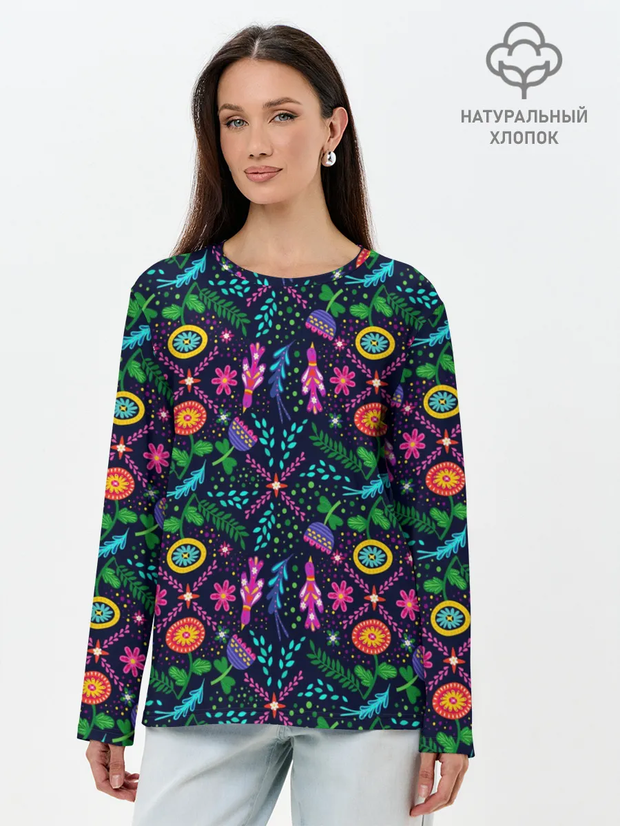 Лонгслив женский. Хлопок / Орнамент Forest