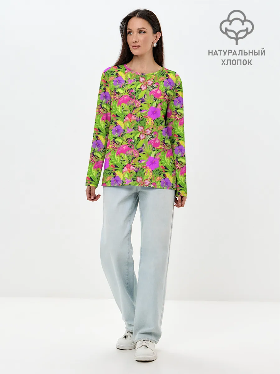 Лонгслив женский. Хлопок / Flamingo | Tropical