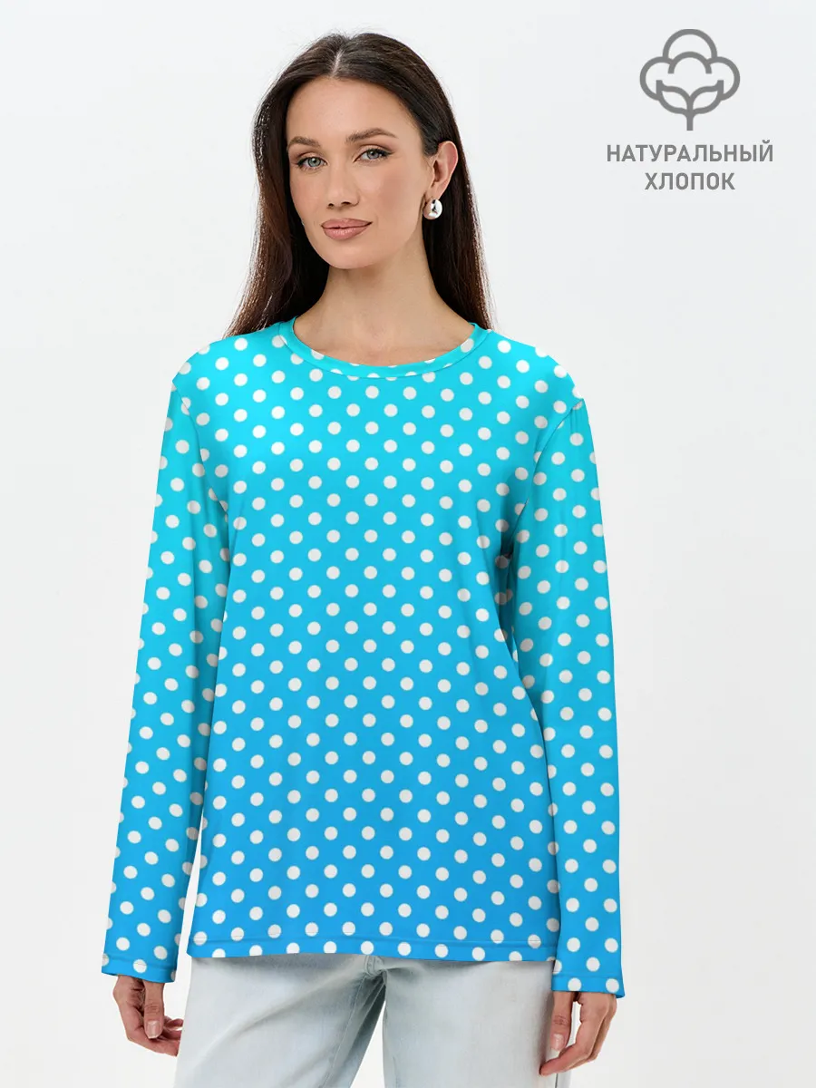 Лонгслив женский. Хлопок / Белые кружки