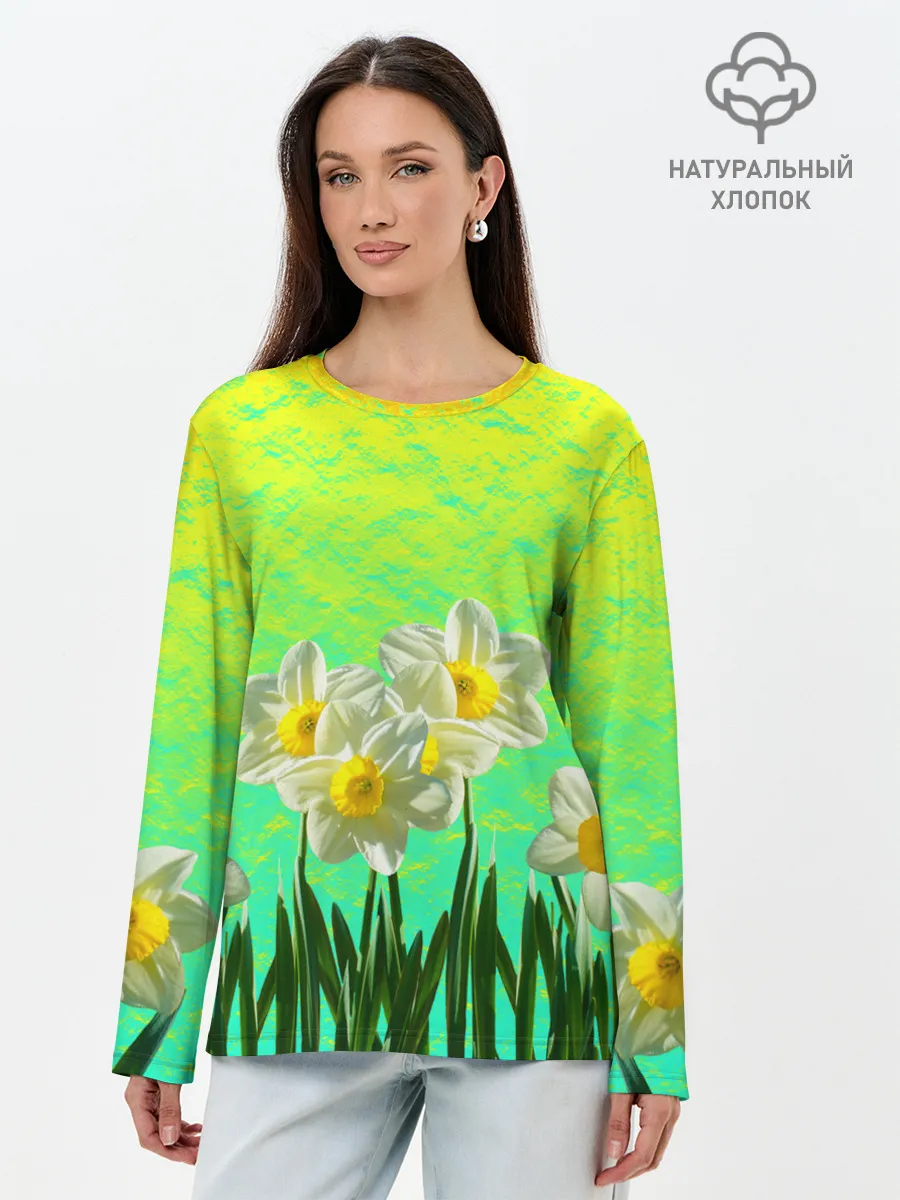 Лонгслив женский. Хлопок / Солнечные Нарциссы
