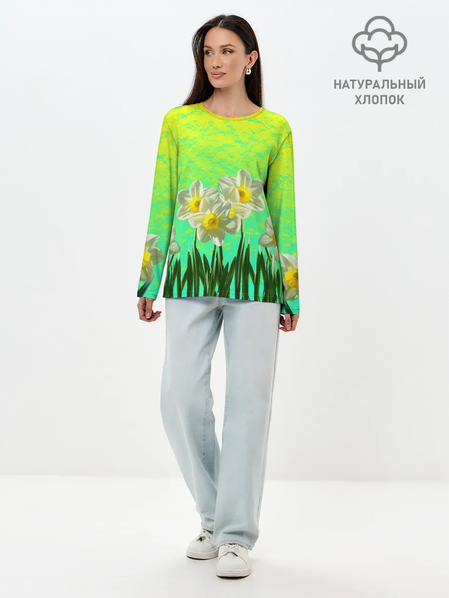 Лонгслив женский. Хлопок / Солнечные Нарциссы