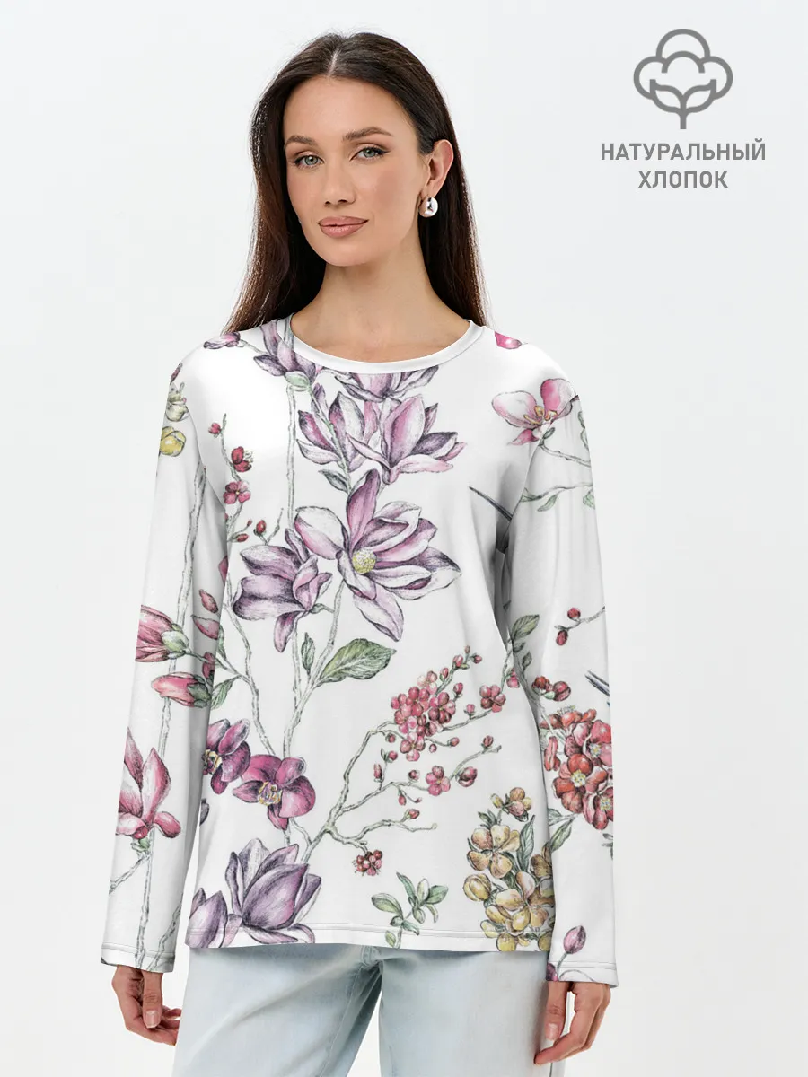 Лонгслив женский. Хлопок / Колибри