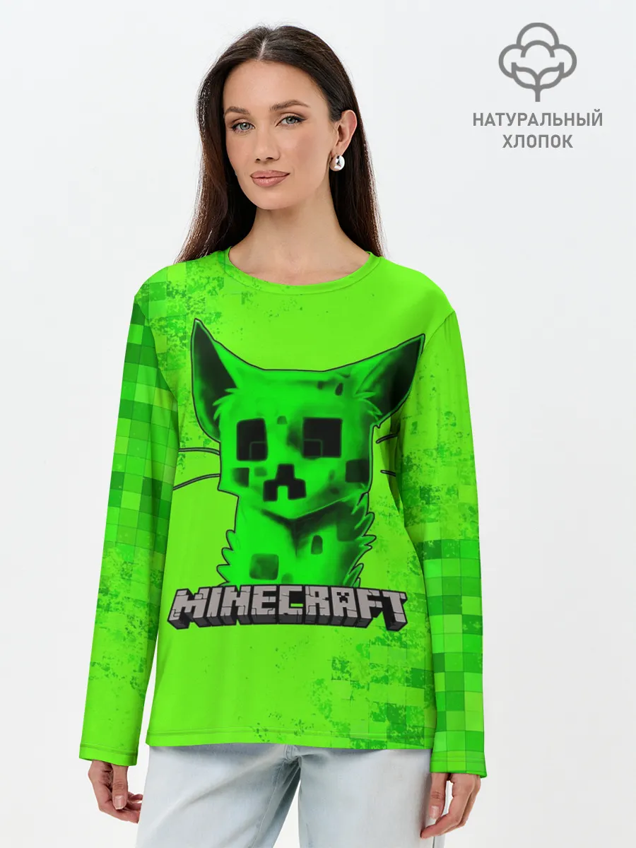 Лонгслив женский. Хлопок / MINECRAFT CREEPER CAT