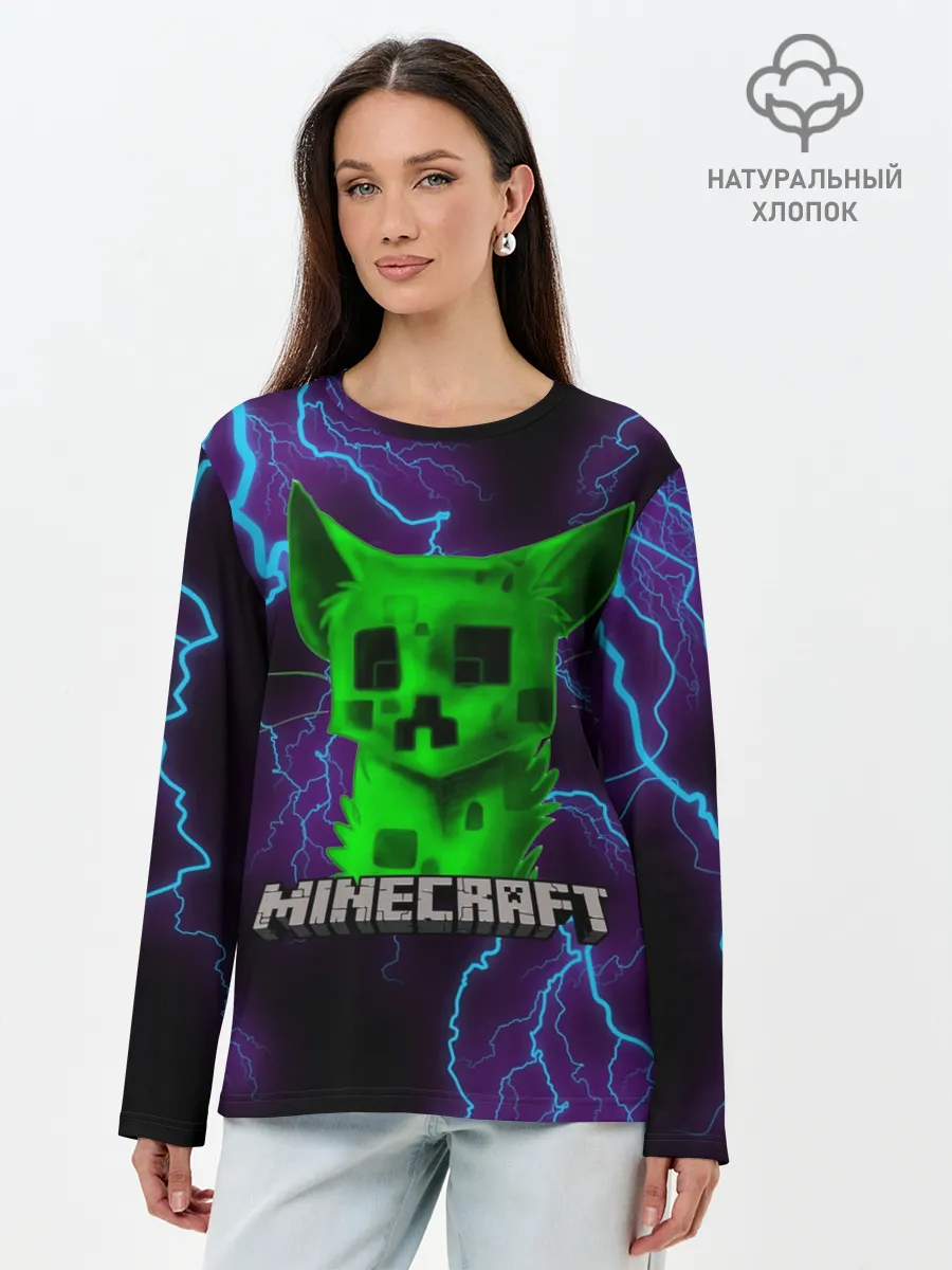 Лонгслив женский. Хлопок / MINECRAFT CREEPER CAT