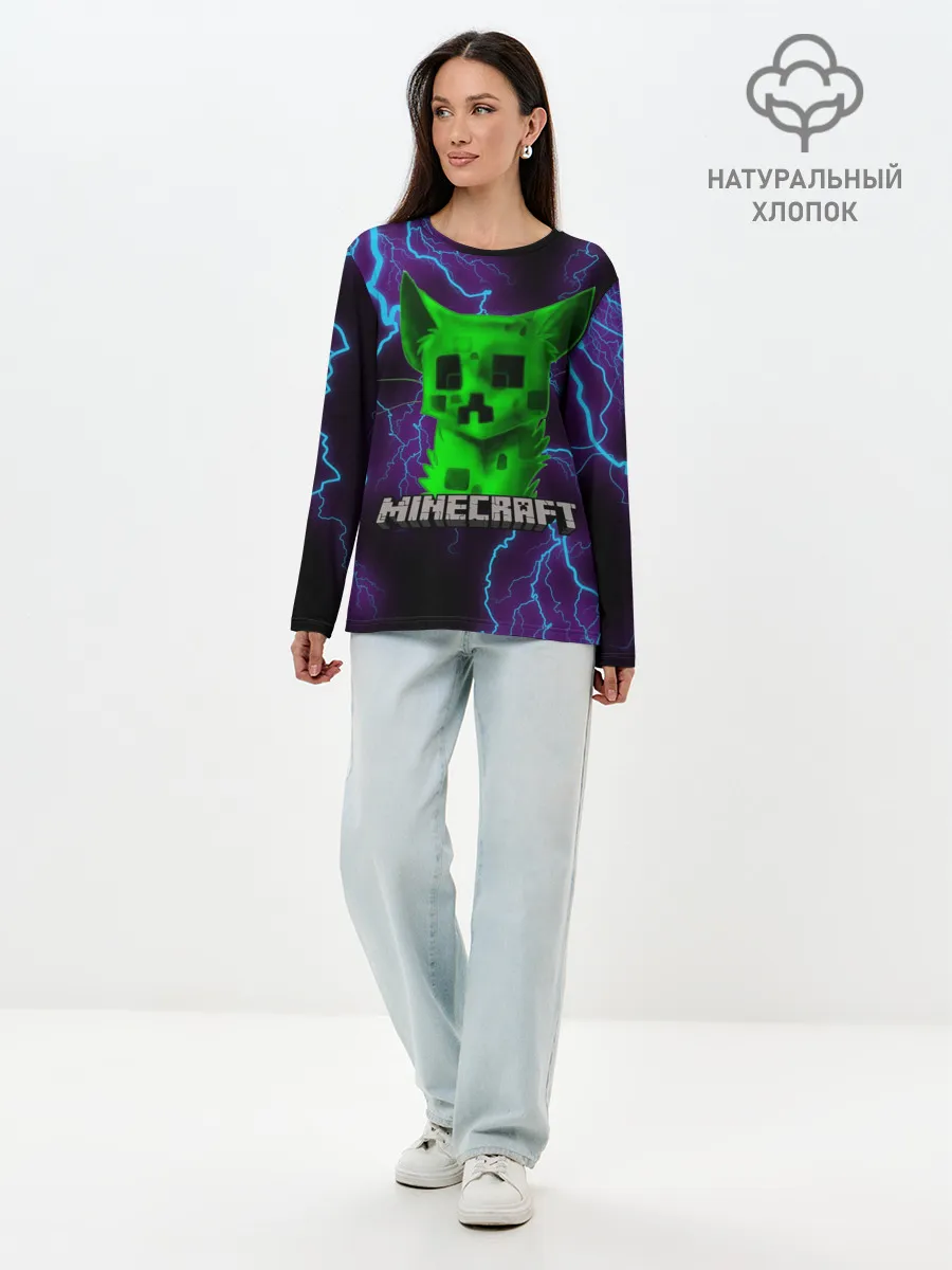 Лонгслив женский. Хлопок / MINECRAFT CREEPER CAT