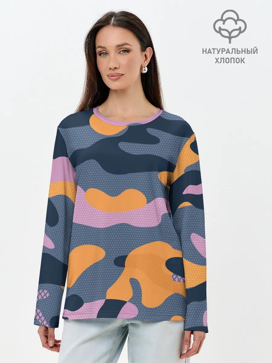 Лонгслив женский. Хлопок / Спортивный милитари
