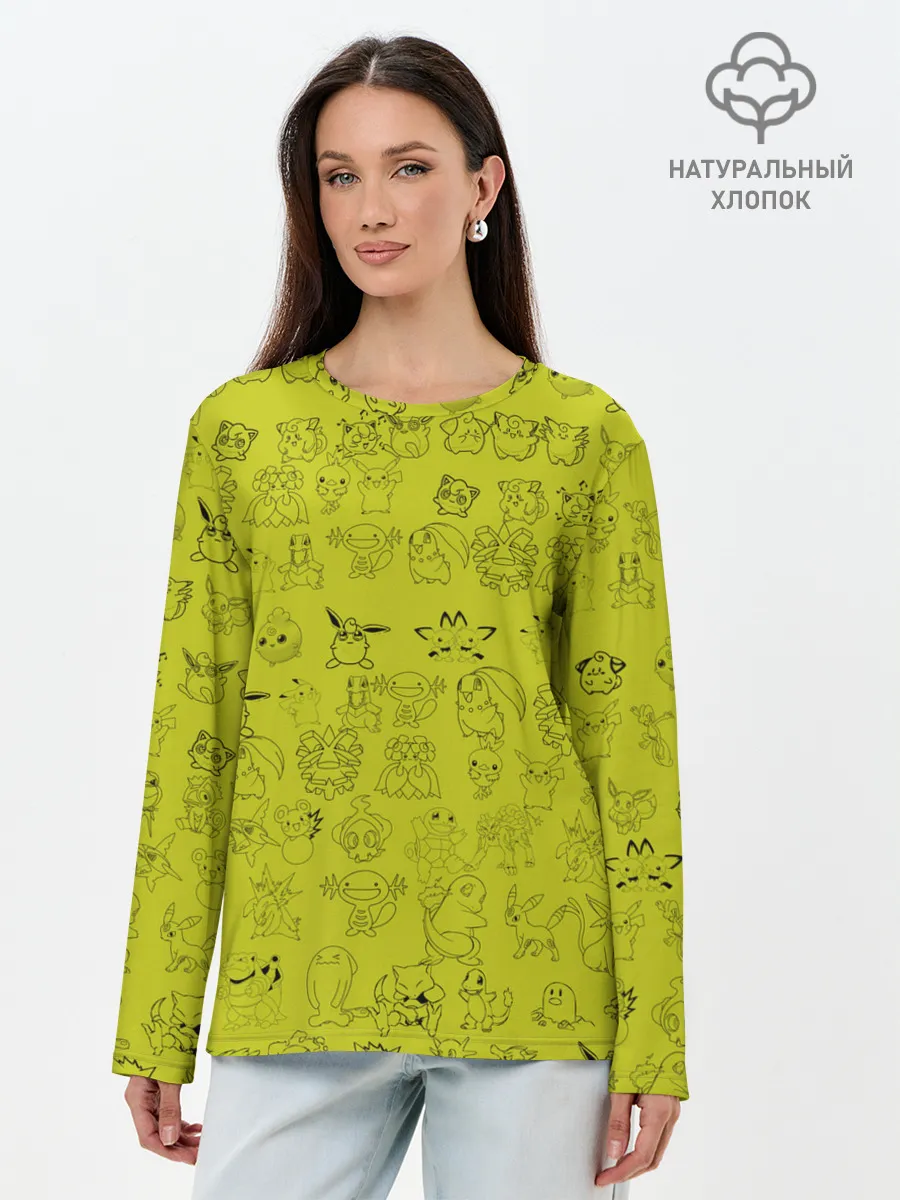 Лонгслив женский. Хлопок / покемоны